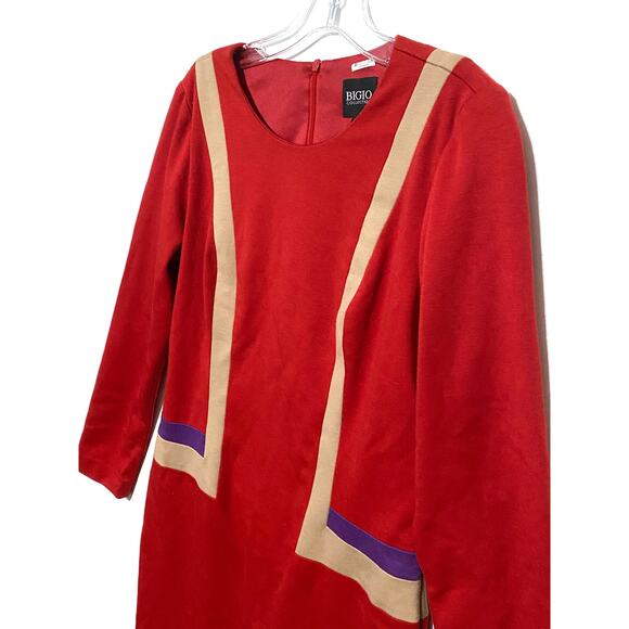 Bigio Collection Dress Red Purple Colorblock Geometric Made USA Women 6 Stretch - Picture 2 of 7